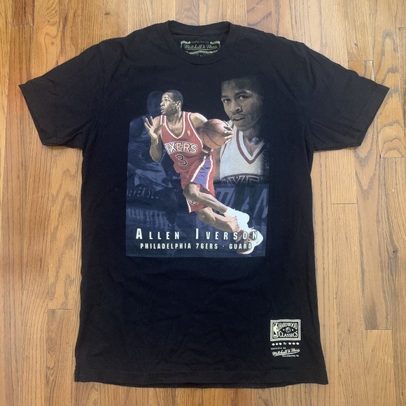 Mitchell & Ness NBA Trading Card Tee 76ers Allen Iverson Black Men's Tee Shirt M - Picture 2 of 9